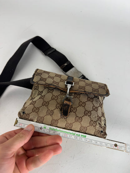 Vintage Gucci Monogram Crossbody Bag Beige Brown