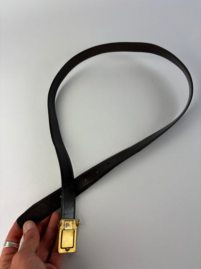 Vintage Dior Leather Belt Gold Buckle c. Late 1980s Black