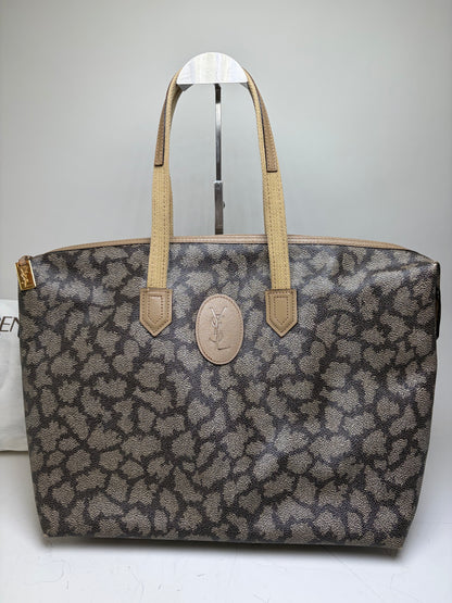 Vintage Yves Saint Laurent Monogram Canvas Tote Brown Cream