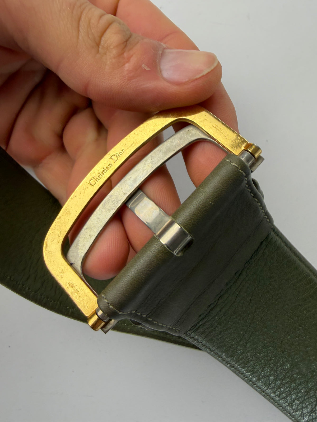 Vintage Dior Wide Leather Belt Late 1970s–1980s Olive Green