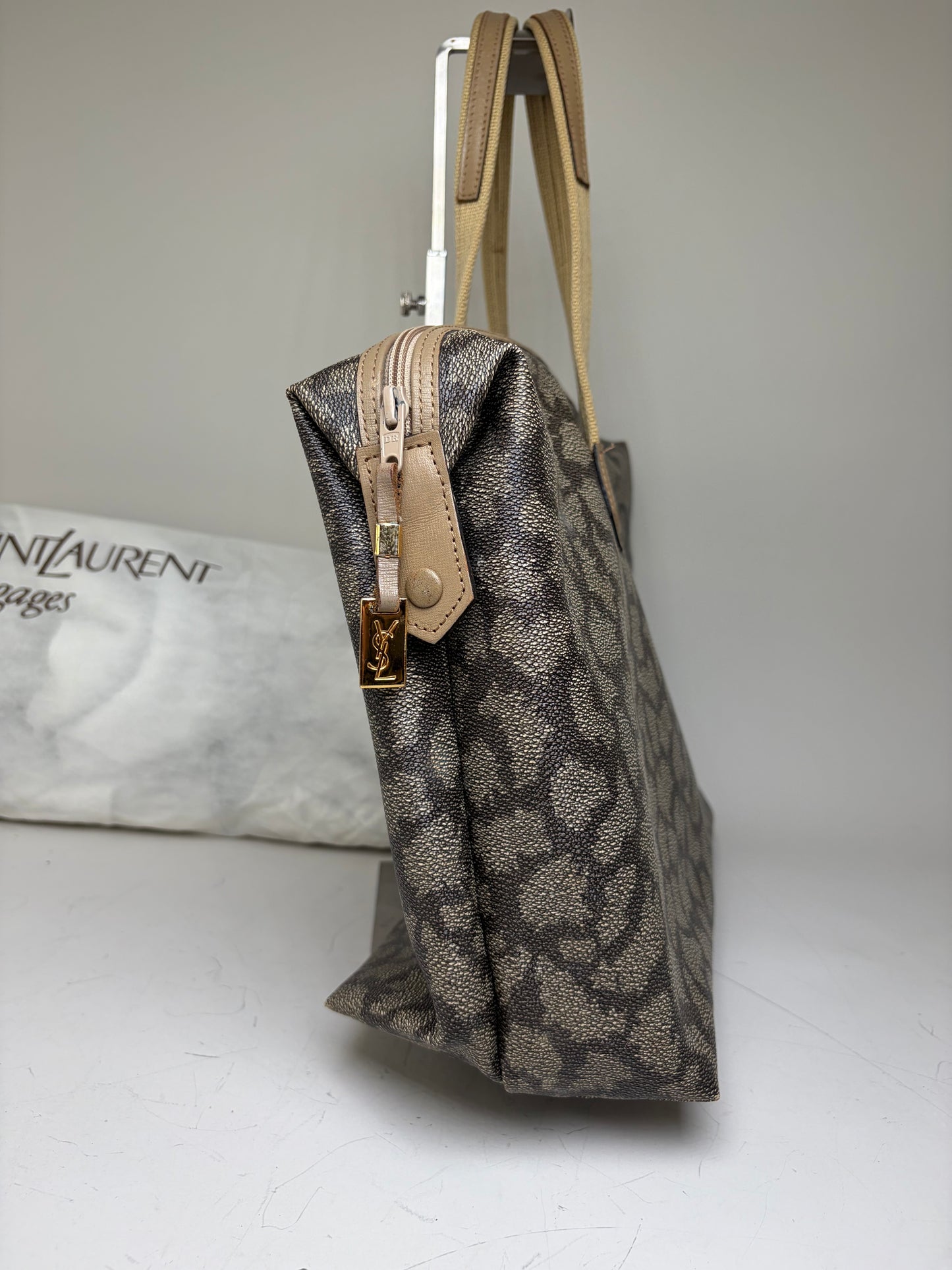 Vintage Yves Saint Laurent Monogram Canvas Tote Brown Cream