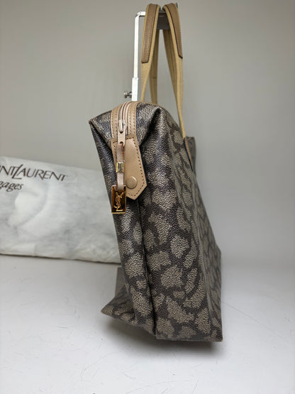 Vintage Yves Saint Laurent Monogram Canvas Tote Brown Cream