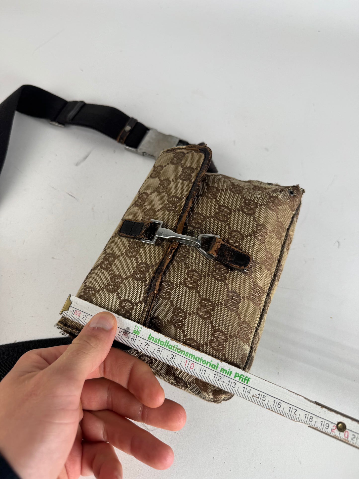 Vintage Gucci Monogram Crossbody Bag Beige Brown