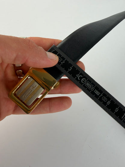 Vintage Dior Leather Belt Gold Buckle c. Late 1980s Black