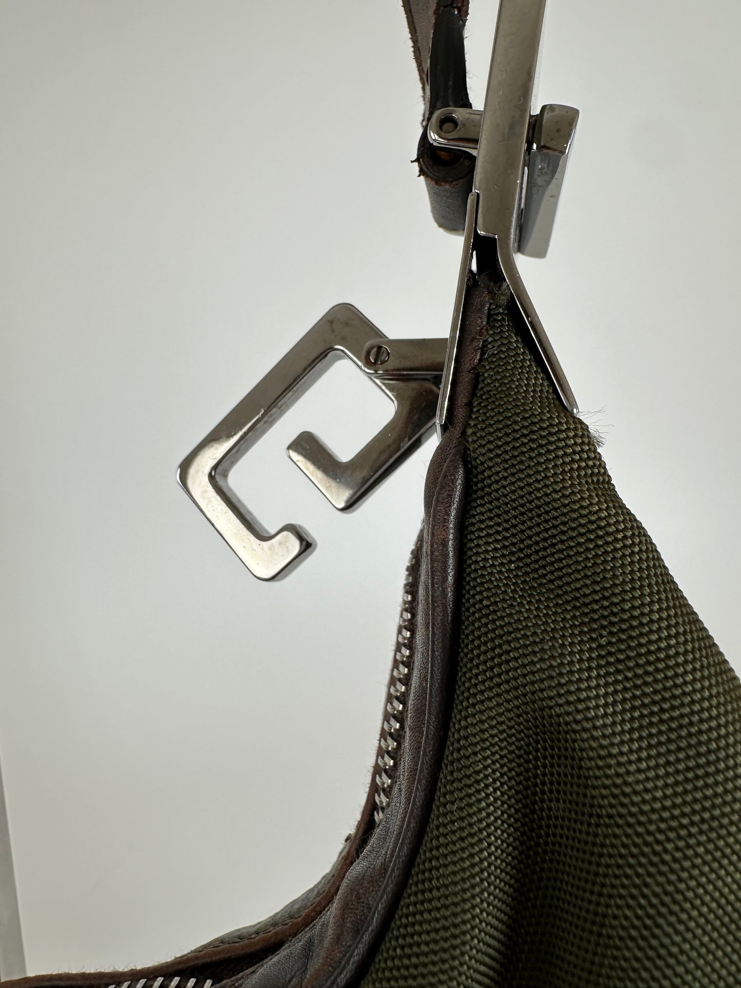 Vintage Gucci Canvas Leather Hobo Shoulder Bag Olive Green Brown