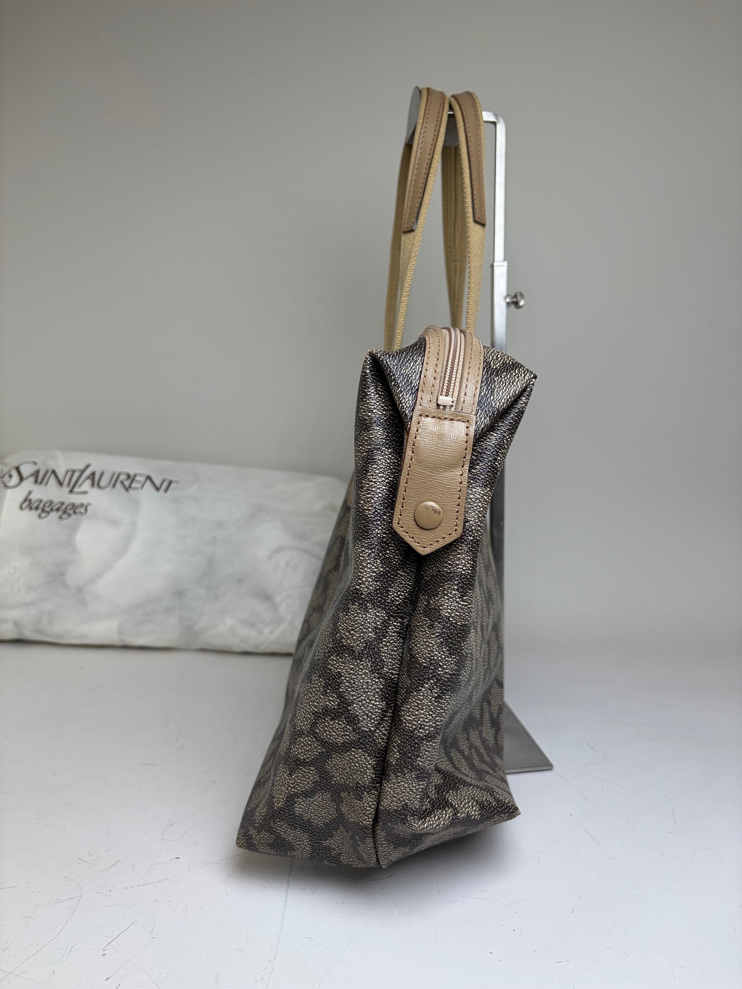 Vintage Yves Saint Laurent Monogram Canvas Tote Brown Cream