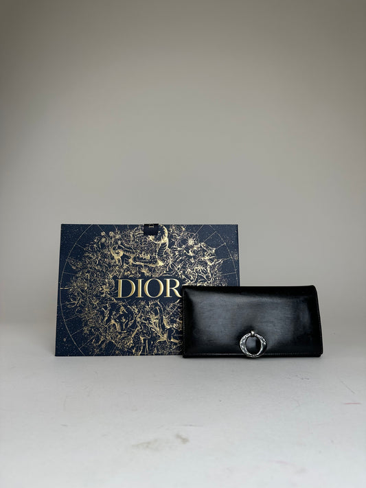 Vintage Dior Leather Flap Long Wallet Black