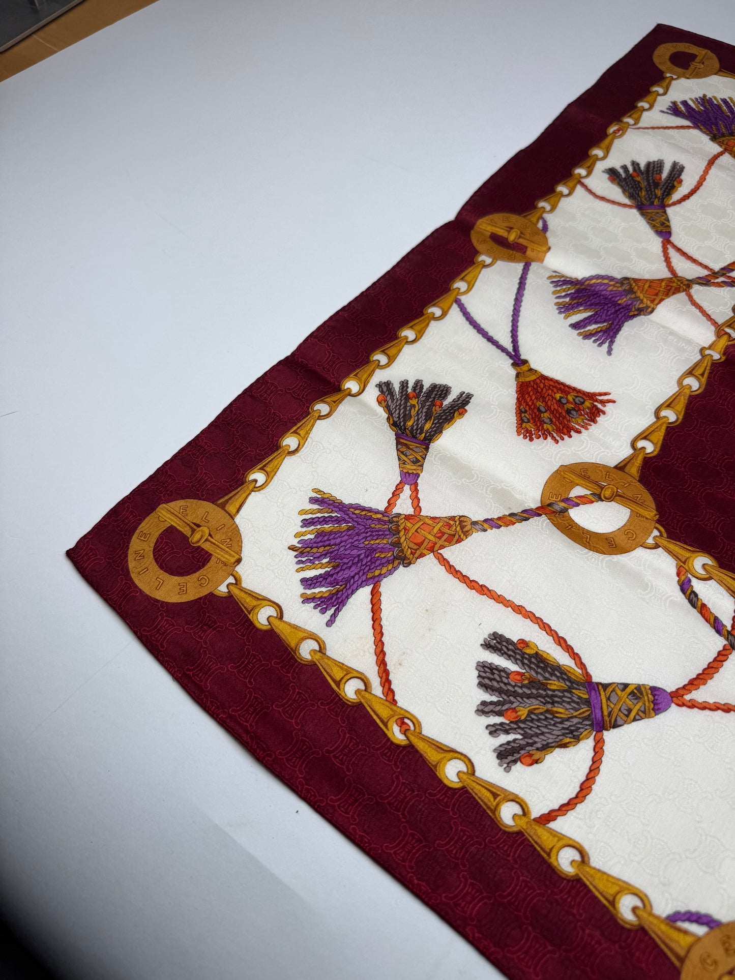 Vintage Celine Monogram Scarf purple white