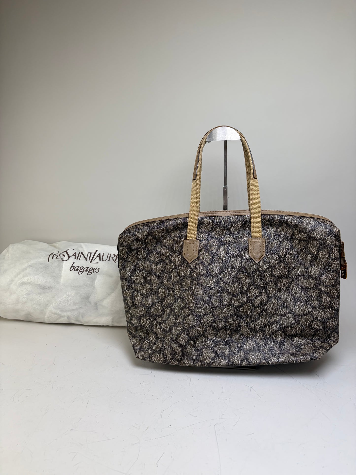 Vintage Yves Saint Laurent Monogram Canvas Tote Brown Cream
