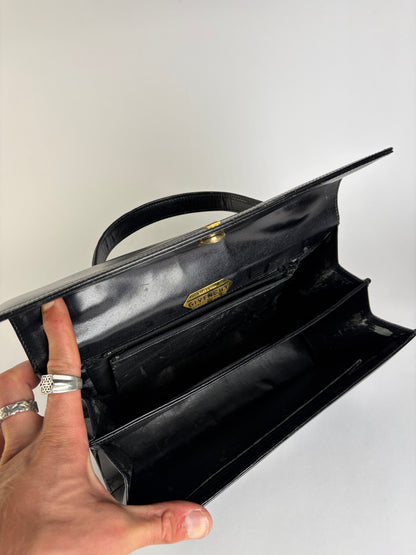 Vintage Givenchy 4G Logo Structured Leather Bag Late 1970s Black
