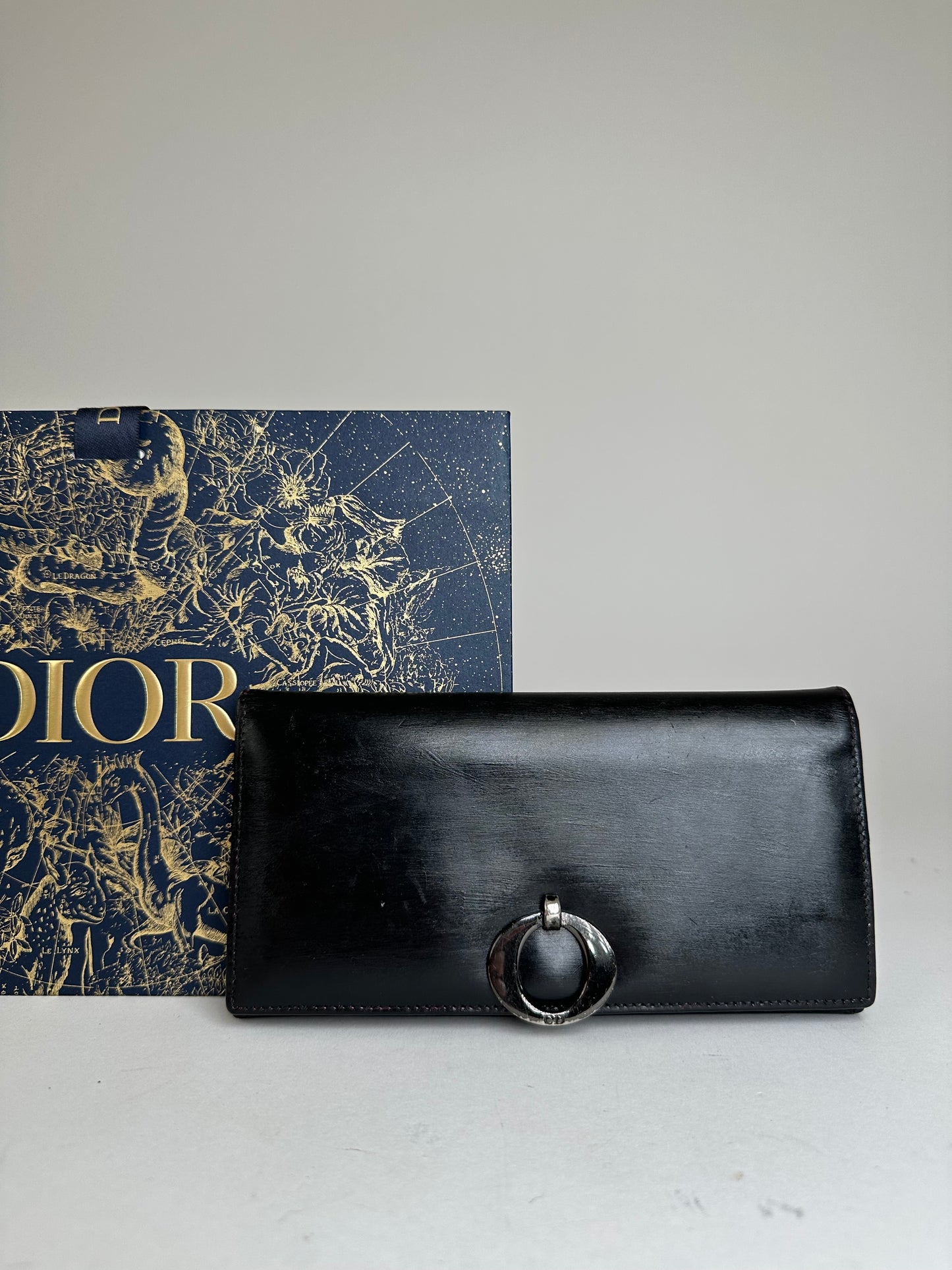 Vintage Dior Leather Flap Long Wallet Black