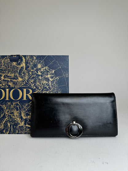 Vintage Dior Leather Flap Long Wallet Black
