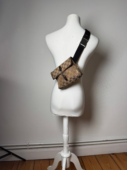 Vintage Gucci Monogram Crossbody Bag Beige Brown