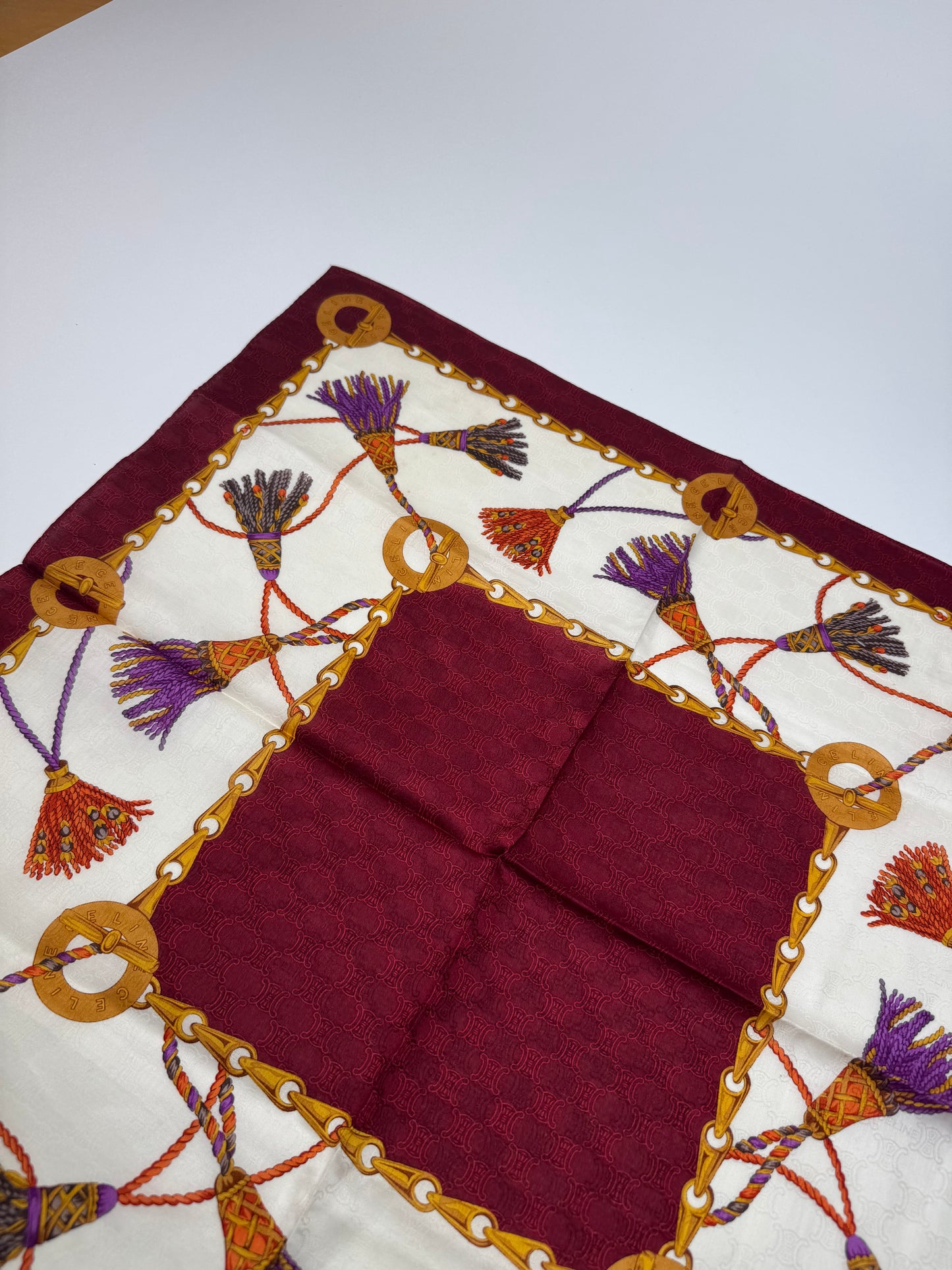 Vintage Celine Monogram Scarf purple white