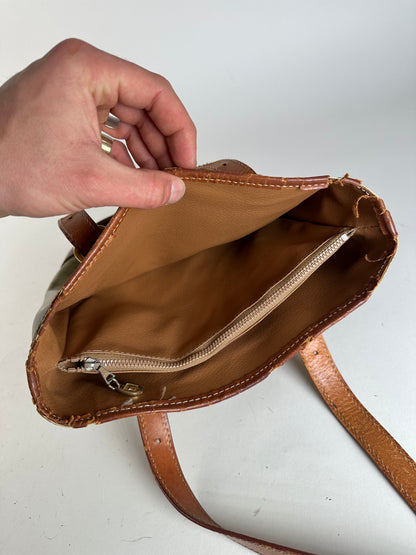 Vintage Celine Paris Triomphe Monogram Leather Bucket Bag Brown Green
