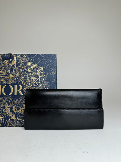 Vintage Dior Leather Flap Long Wallet Black