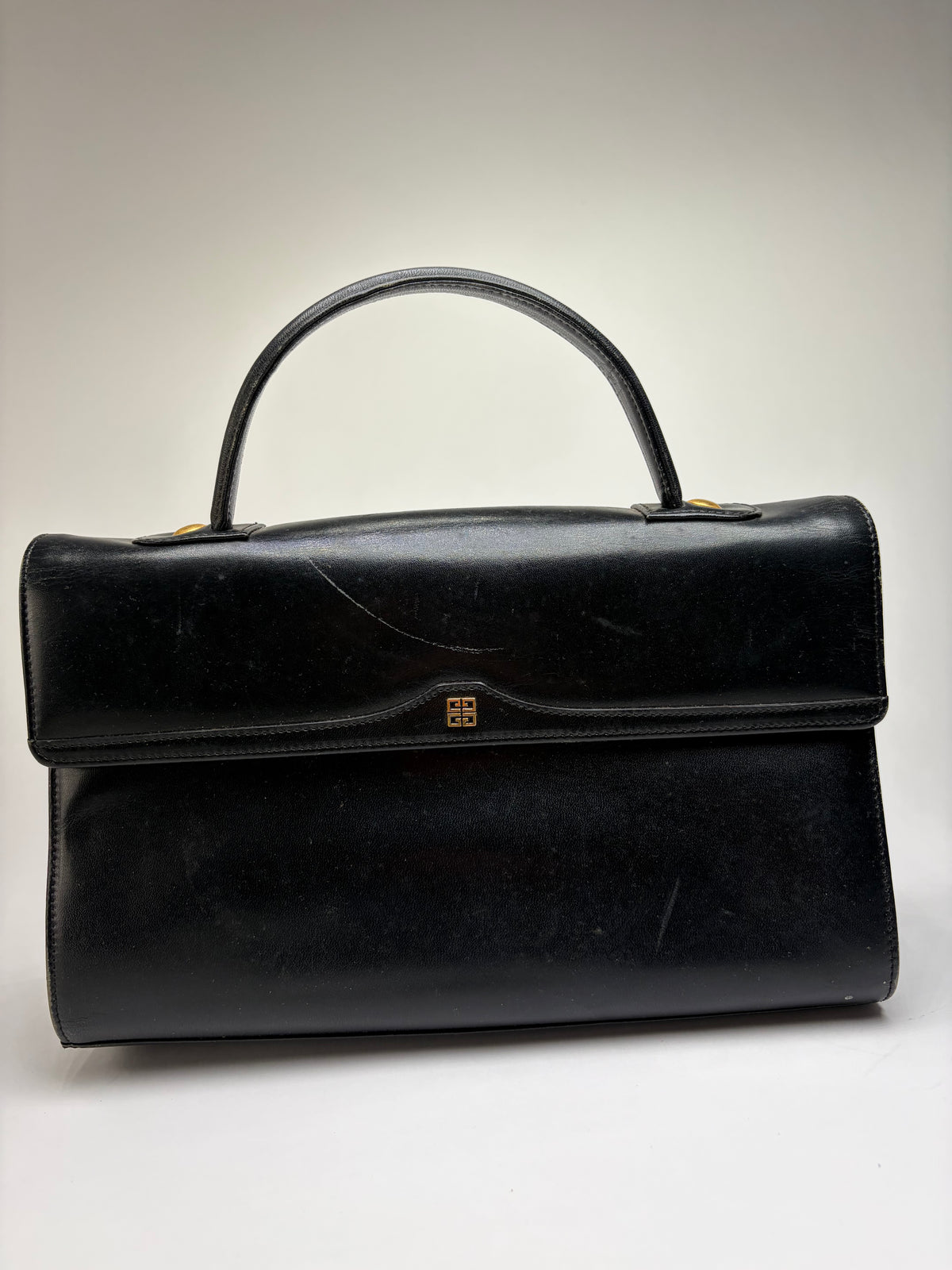 Vintage Givenchy 4G Logo Structured Leather Bag Late 1970s Black