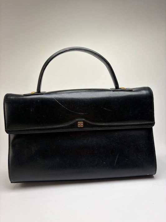 Vintage Givenchy 4G Logo Structured Leather Bag Late 1970s Black