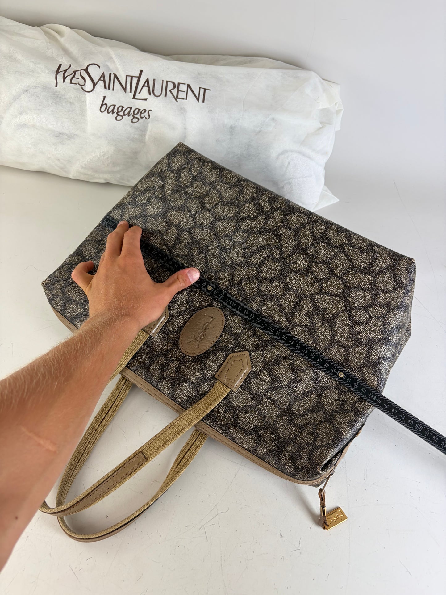 Vintage Yves Saint Laurent Monogram Canvas Tote Brown Cream