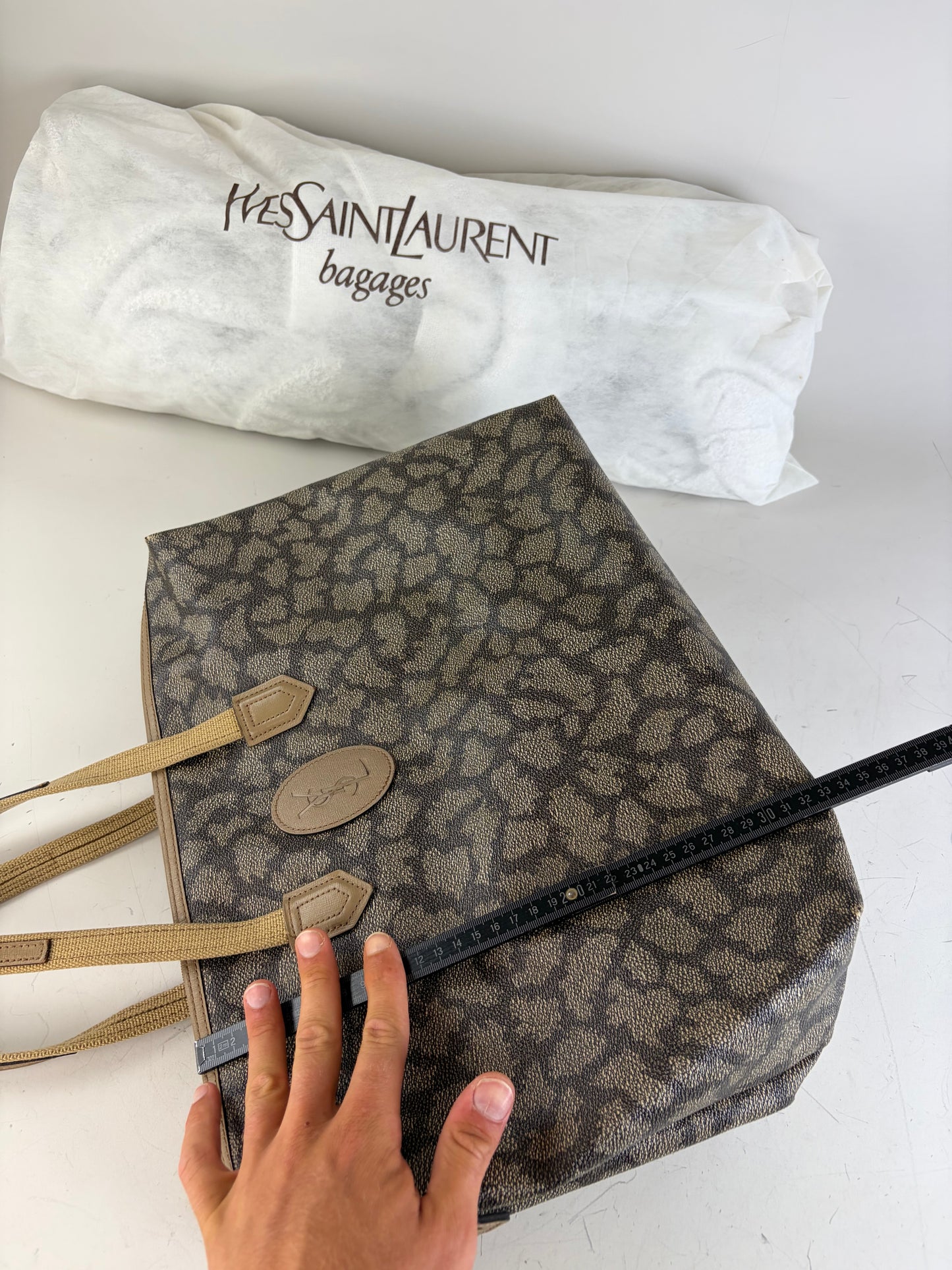 Vintage Yves Saint Laurent Monogram Canvas Tote Brown Cream