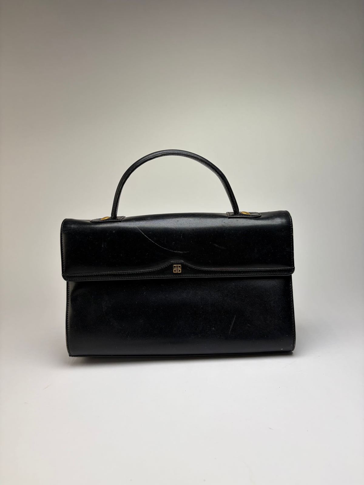 Vintage Givenchy 4G Logo Structured Leather Bag Late 1970s Black