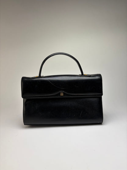 Vintage Givenchy 4G Logo Structured Leather Bag Late 1970s Black