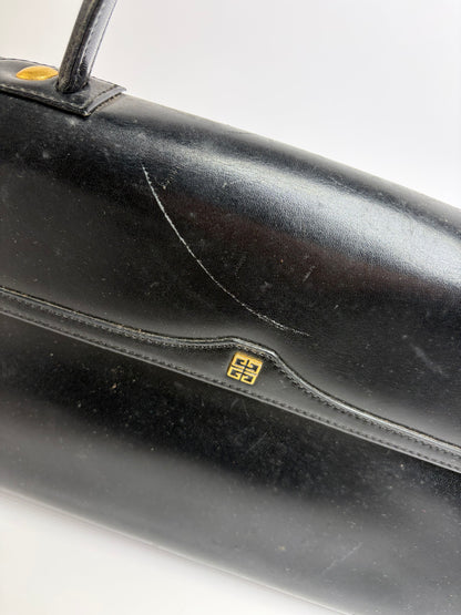 Vintage Givenchy 4G Logo Structured Leather Bag Late 1970s Black