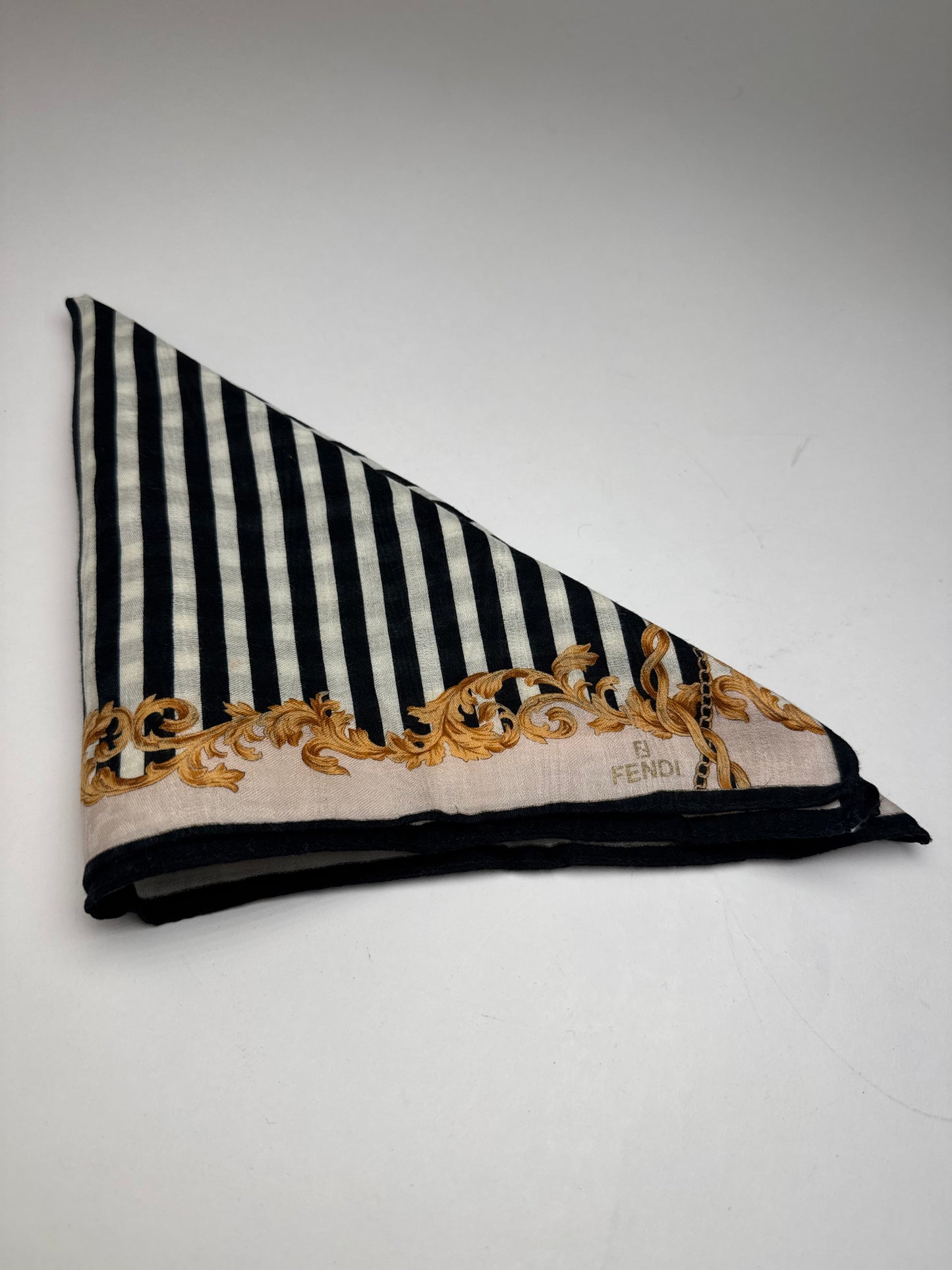 Vintage Fendi Striped Scarf Black White Gold