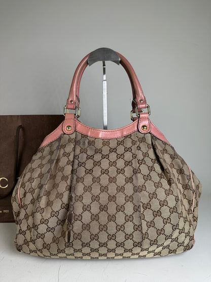 Vintage Gucci GG Supreme Shoulder Bag Beige Brown Gold
