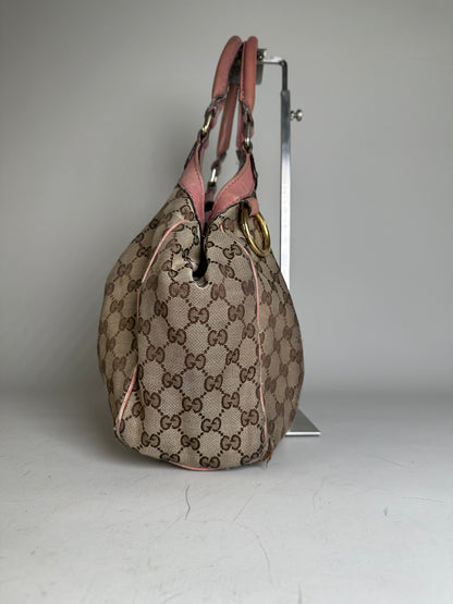 Vintage Gucci GG Supreme Shoulder Bag Beige Brown Gold