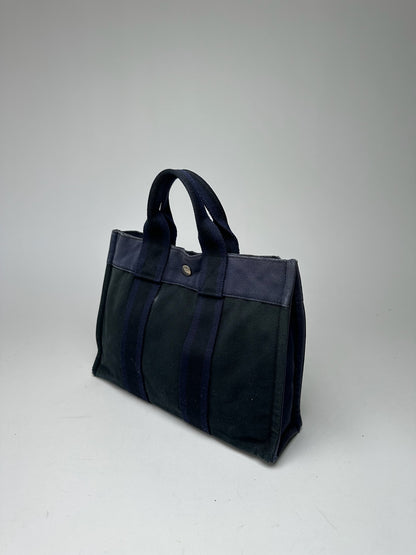 Vintage Hermes Shopper Bag black navy