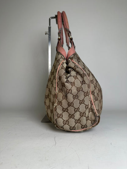 Vintage Gucci GG Supreme Shoulder Bag Beige Brown Gold
