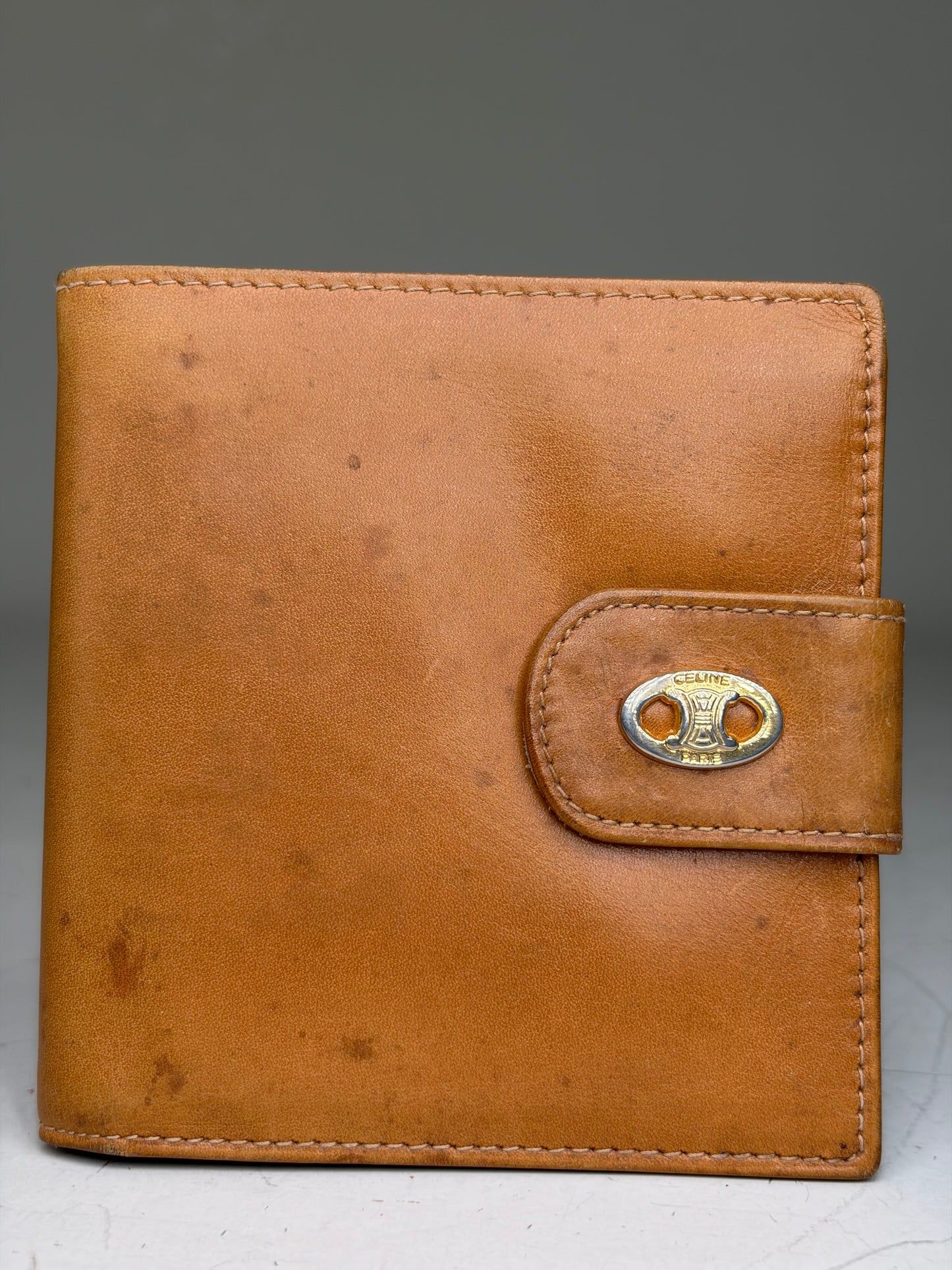 Vintage Celine Smooth Leather Wallet Tan Gold