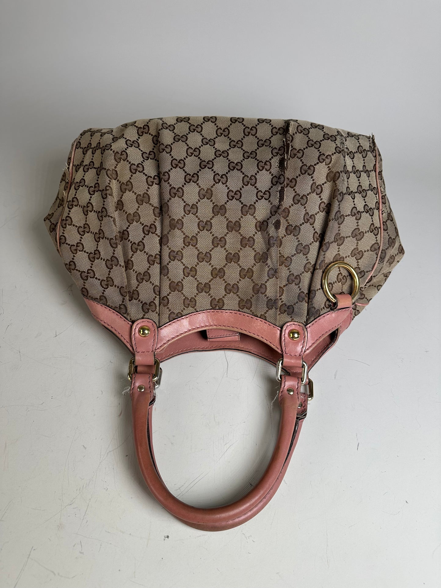Vintage Gucci GG Supreme Shoulder Bag Beige Brown Gold