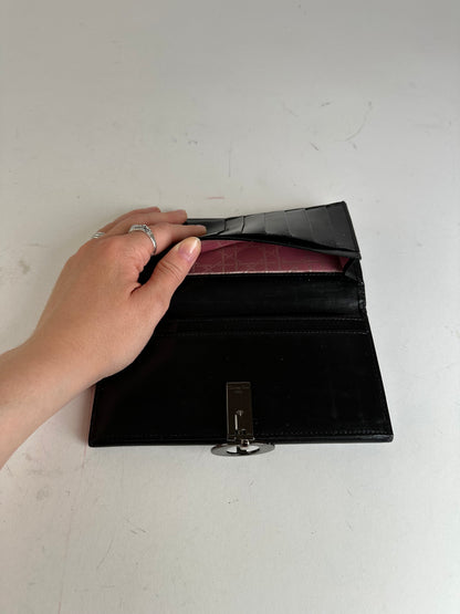 Vintage Dior Leather Flap Long Wallet Black