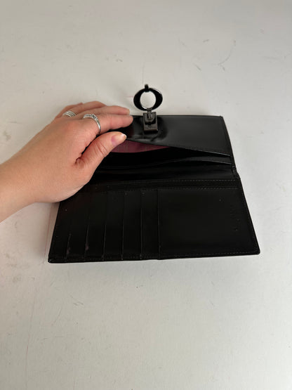 Vintage Dior Leather Flap Long Wallet Black