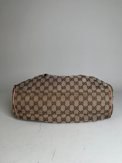 Vintage Gucci GG Supreme Shoulder Bag Beige Brown Gold