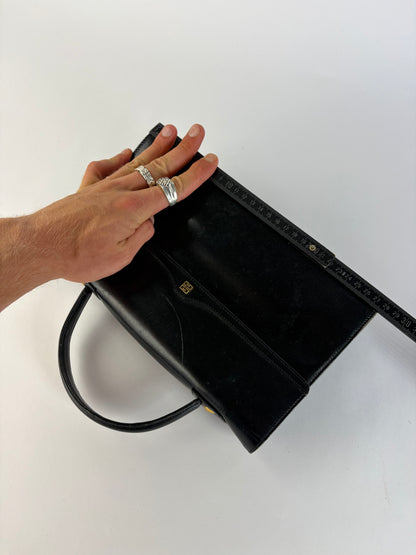 Vintage Givenchy 4G Logo Structured Leather Bag Late 1970s Black