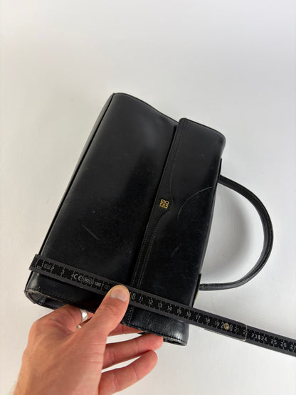 Vintage Givenchy 4G Logo Structured Leather Bag Late 1970s Black