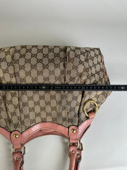 Vintage Gucci GG Supreme Shoulder Bag Beige Brown Gold