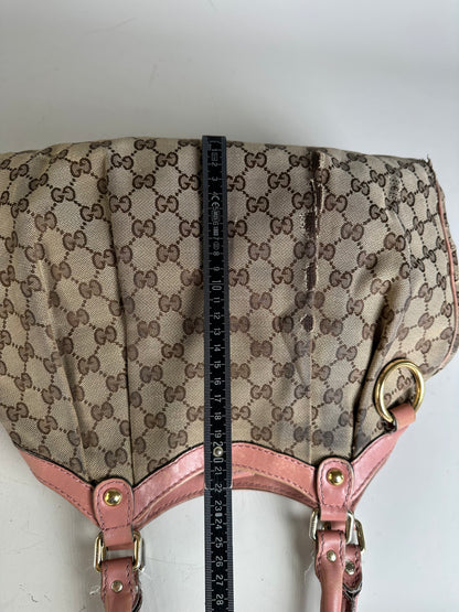 Vintage Gucci GG Supreme Shoulder Bag Beige Brown Gold