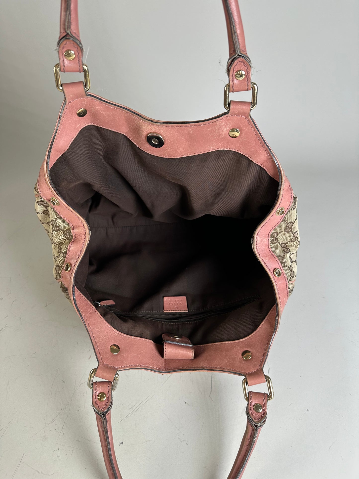 Vintage Gucci GG Supreme Shoulder Bag Beige Brown Gold