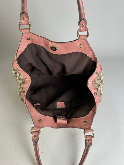Vintage Gucci GG Supreme Shoulder Bag Beige Brown Gold