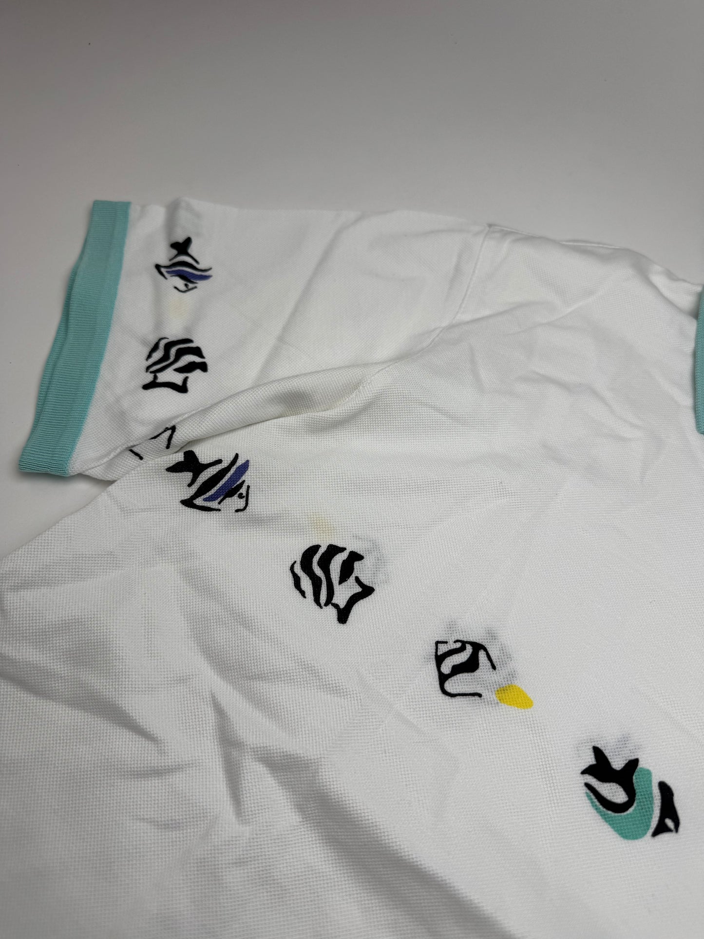Vintage Dior Fish Polo White Turquoise L