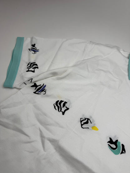 Vintage Dior Fish Polo White Turquoise L