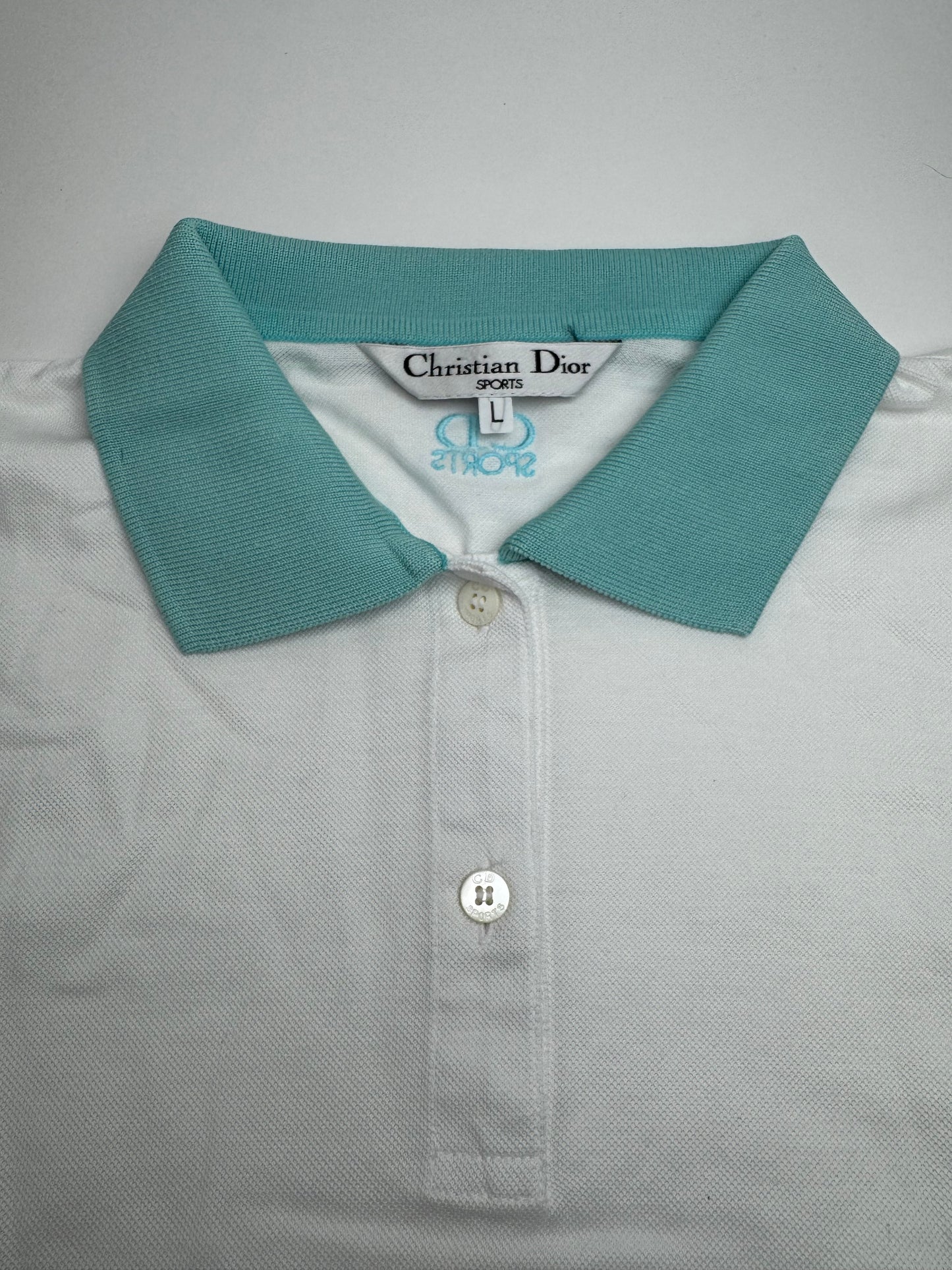 Vintage Dior Fish Polo White Turquoise L