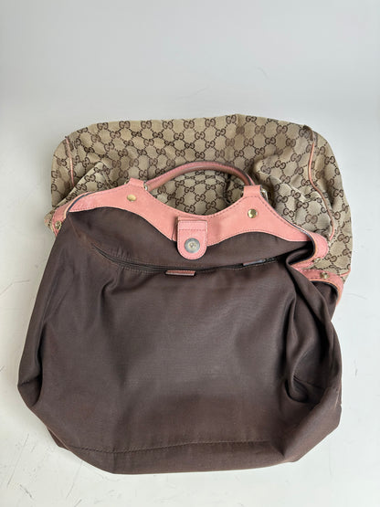 Vintage Gucci GG Supreme Shoulder Bag Beige Brown Gold
