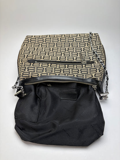 Vintage Balenciaga BB Monogram Flap Crossbody Bag Late 2010s Beige Black
