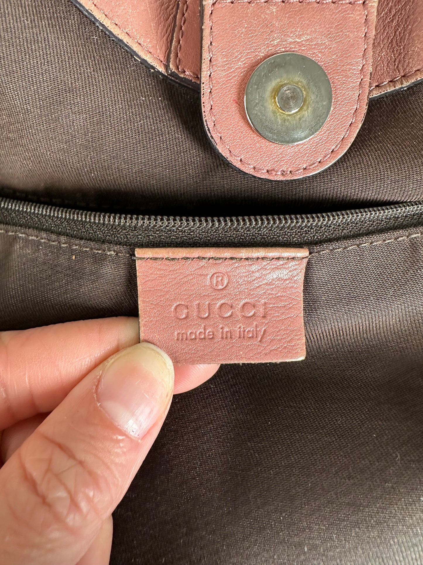 Vintage Gucci GG Supreme Shoulder Bag Beige Brown Gold
