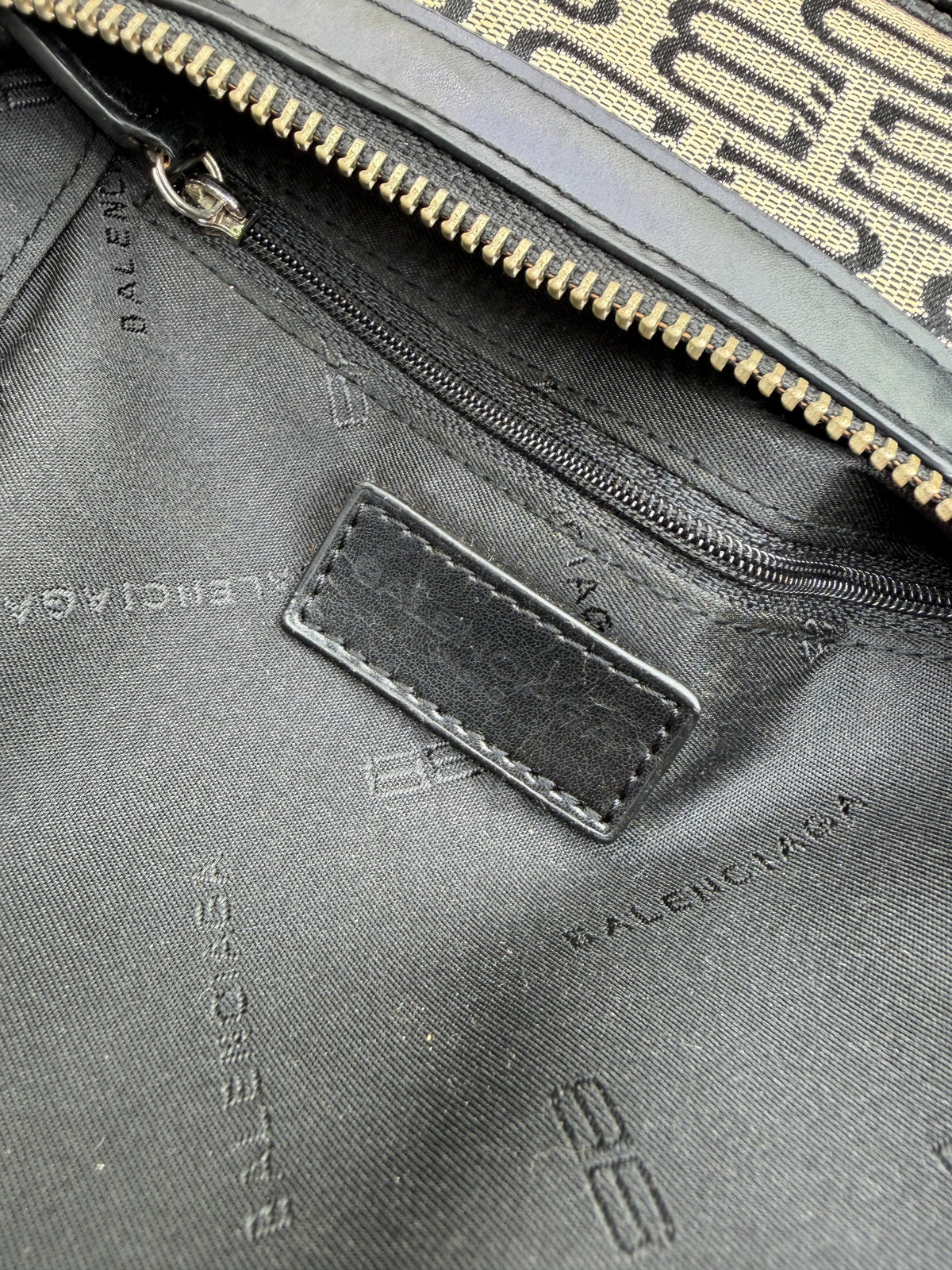 Vintage Balenciaga BB Monogram Flap Crossbody Bag Late 2010s Beige Black